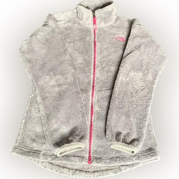 NORTH FACE Kids Laurel Fleece Fuzzy Full Zip Jacket, Gray and Pink, Size M 10-12 - Picture 14 of 14